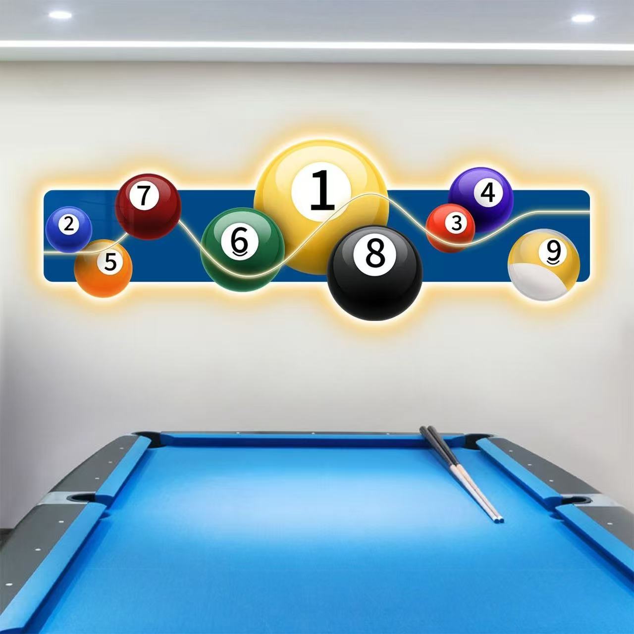 Table Tennis No 1 - Billardhallen-Dekorationsgemälde LED-Leuchtendes Tischtennisraum-Gemälde Schwarzer 8-Ball Hintergrund-Wandbild