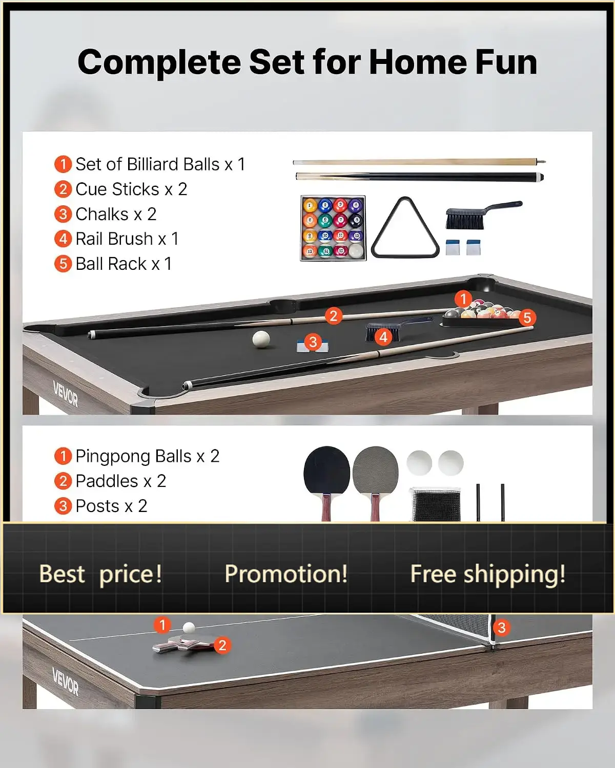 Table Tennis No 1 - 7 Fuß 3-in-1 Multifunktions-Spieltisch mit Ess-,